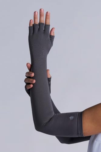 Coolibar Long Fingerless UV Sun Gloves - UPF 50+ Sun Protection - Perpetua - color: Charcoal, size: X-Small