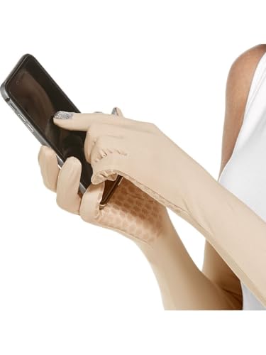 Coolibar Long Full Finger UV Sun Gloves - UPF 50+ Sun Protection - Culebra - color: Beige, size: Medium