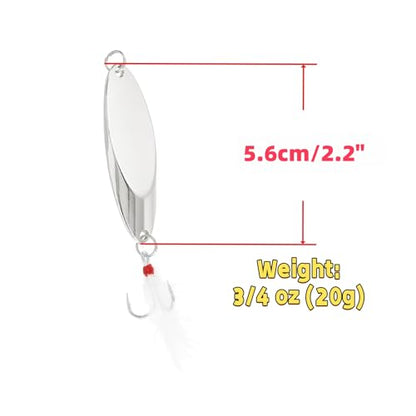 Fishing Spoons Fishing Lures Hard Metal Spinner Baits Reflective Casting Spoon Treble Hooks Jigs for Freshwater Saltwater，5 PCS with Box - color: Silver, size: 3/4oz