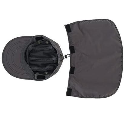 Connectyle Mens Foldable UV Protection Sun Hat with Removable Neck Flap Outdoor Adventure Sun Cap for Fishing Hiking Safari - color: Dark Grey
