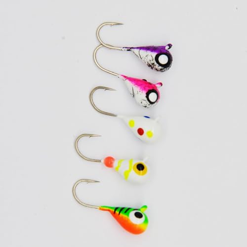 Tungsten Ice Fishing Jig Set Ice Fishing Lures, Max Sensitive Tungsten Tear Drop Ice Jig Head Hook for Panfish, Crappie, Walleye, Perch, Trout, Bluegill - color: 5-Piece Variety, size: 4MM, 1/25 OZ