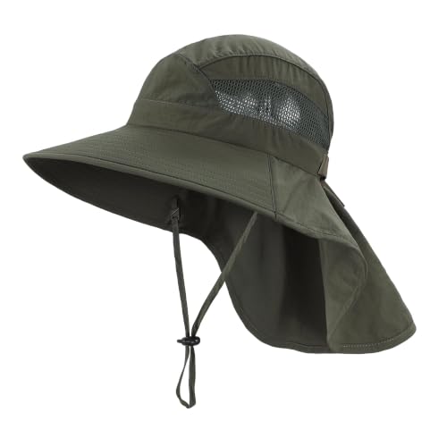 Home Prefer UPF50 Wide Brim Kids Sun Hat Neck Flap Boys Girls Sun Protection Hat for Beach Fishing - color: Army Green, size: 2-4T