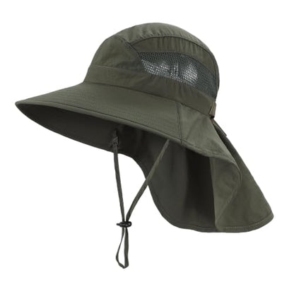 Home Prefer UPF50 Wide Brim Kids Sun Hat Neck Flap Boys Girls Sun Protection Hat for Beach Fishing - color: Army Green, size: 2-4T