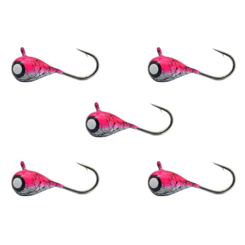 Tungsten Ice Fishing Jig Set Ice Fishing Lures, Max Sensitive Tungsten Tear Drop Ice Jig Head Hook for Panfish, Crappie, Walleye, Perch, Trout, Bluegill - color: Pink BLK Filament Glow, size: 5MM, 1/15 OZ