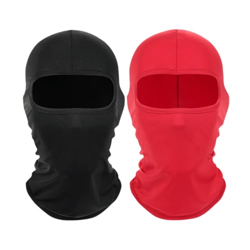 2 Pieces Thin Balaclava Ski Mask Head Mask Full Face Mask Windproof Sun UV Protection Hood for Women Men - color: Black+red