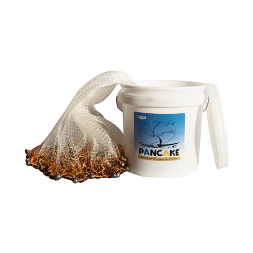 BasicGear Pancake Cast Net – Heavy-Duty 1.0+ lb/ft Weights, 4ft to 12ft Radius, Multiple Mesh Sizes, Pro Grade, Freshwater & Saltwater - size: 6ft Radius, style: 1.60 Lb, 3/8" Sq Mesh