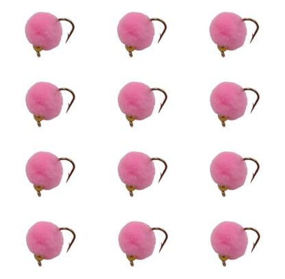Bead Head Trout & Salmon Eggs, 12 Fly Fishing Lures in Size 12 - Streamer & Steelhead Flies - color: Pink (12pc)