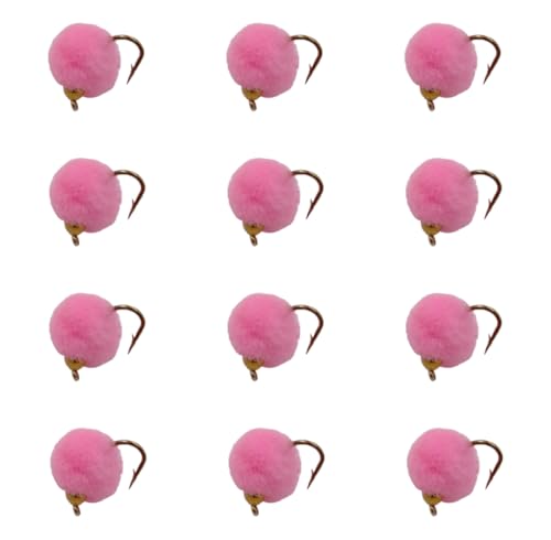 Bead Head Trout & Salmon Eggs, 12 Fly Fishing Lures in Size 12 - Streamer & Steelhead Flies - color: Pink (12pc)