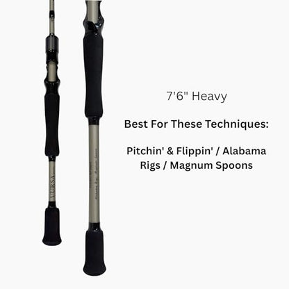 Fitzgerald Vursa Series Baitcasting Rods | High Modulus Graphite | American Tackle TiForged Air Guides | 9 Models | Bass, Walleye & Musky | Freshwater & Inshore - size: 7'6" Heavy (casting)