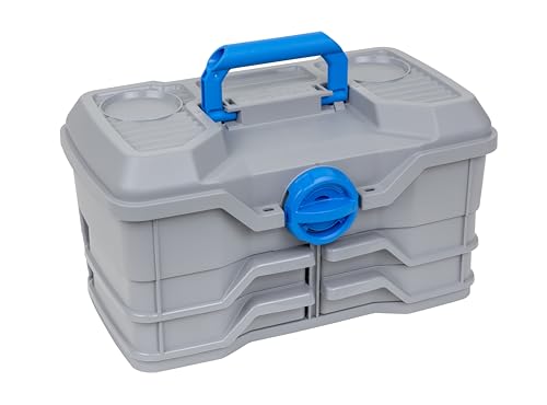Flambeau Outdoors Next Gen 4/0 Medium Fishing Tackle Box - 4 Pivot Trays, 23 Compartments, Includes 25-piece Tackle Kit, Fishing Tackle and Gear Storage, Fishing Lure Organizer, Light Gray - size: Medium - With Tackle Kit - Light Gray