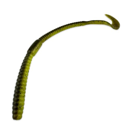 5.5" Pulse Slim Worm Soft Lure for Bass Fishing, Slim Profile Salt Infused Responsive Curl Tail with Ribbed Body & Reinforced Hook Section, 12 Pack - color: Chartreuse Green Pumpkin