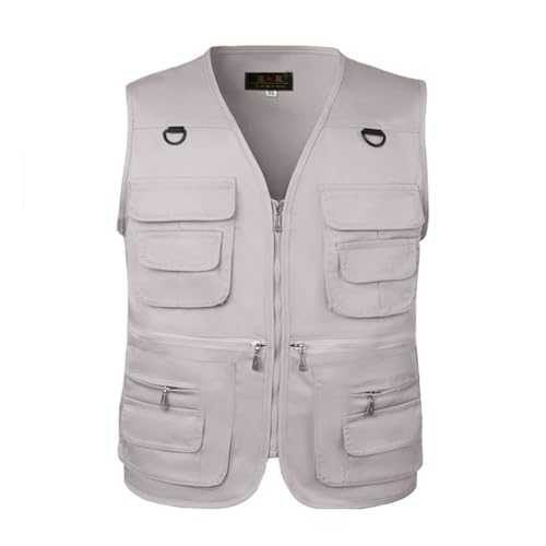 TOLOER Men's Summer Fishing Vest Multi Pockets Casual Vests Waterproof Quick Dry Outdoor Mountain Photography - color: Khaki, size: Small