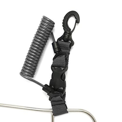 Calissa Offshore Kayak & Spearfishing Stainless Steel Fish Stringer Clip + 36” Steel Core Lanyard+Speargun Spear Fishing Freedive Freediving Scuba Dive Diving Large Holder - style: Black - Regular