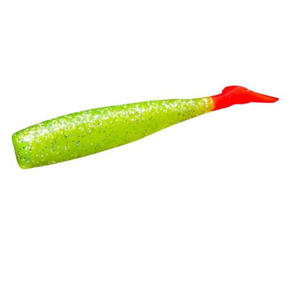 Lunker City Fishing Shaker 3.25" Swimbait Soft Plastic Bass Walleye Lure Saltwater Swimming Tail Action Pike Swim Bait, 7 Per Bag, Made in The USA - color: 179 Chartreuse Flake Firetail