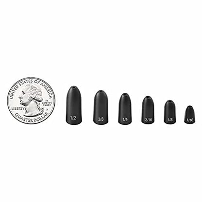 12 Pack Tungsten Bullet Fishing Weights, Insert Free Worm Sinkers, 1/8 3/16 1/4 3/8 1/2 oz - color: No Chip Black, size: 3/8 oz - 12pcs