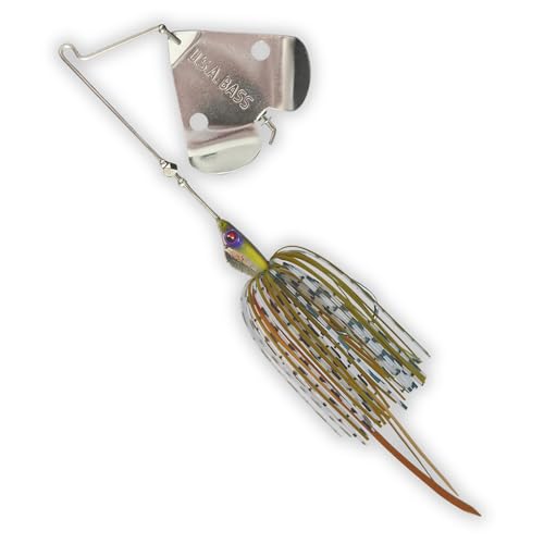 USA BASS Tackle Stiletto Buzzbait Largemouth Smallmouth Spotted Bass Premium Fishing Bait Hover Head Custom Silicon Skirt Mega Bubble Blade Clacker Heavy Duty Hook - color: Power Gill