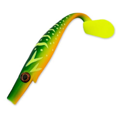 Thump Shad Paddle Tail Swimbait, 6" Soft Lures for Bass, Extra Weight Heavy Kicking Tail for Jig Head & Weighted Swimbait Hook, 3 Pack - color: Green Pumpkin Chartreuse