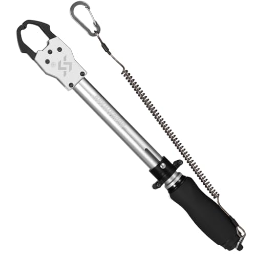 Sougayilang 15" Fish Lip Gripper with Integrated Scale, 40lb Built-in 360° Rotating Handle Non-Slip EVA Grip, Fishing Tool for Saltwater Freshwater Catch and Release