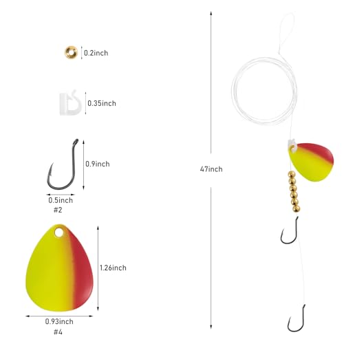 Dr. Fish 10 Pack Walleye Rigs Kit, 47 Inches, 15LB Mono Crawler Harness Walleye Float Rig Colorado Spinner Octopus Hooks for Freshwater Trolling - color: Double Hook Rig, 47", 10 Rigs