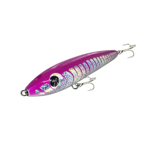 Topwater Pencil Popper Wobbler Hard Stick Baits Handmade Fishing Lure Plug Swimbait with Fishing Treble Hooks Bait Floating Saltwater 4.9OZ - color: pink