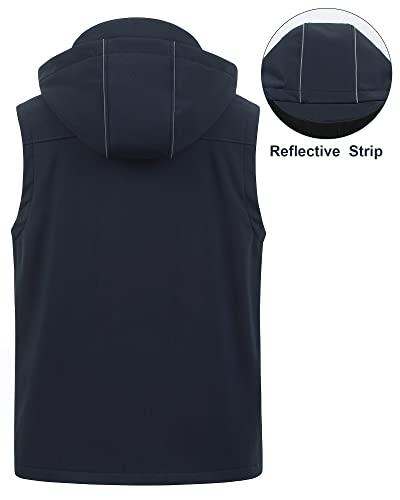 CREATMO US Men's Casual Lightweight Warm Thin Outerwear Vest Windbreaker Sleeveless Jacket With Removable Hood - color: Navy, size: X-Large
