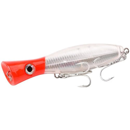 Popper Fishing Lure, JAZALIC 1 PCS Topwater Popper Lures 3D Eyes Fishing Accessories for Saltwater Surface Casting and Freshwater Gt Tuna Kingfish Large Predator Fish (6.3in, 2.82Oz) - color: Red&white