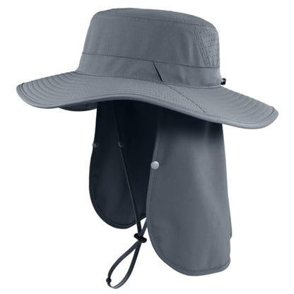 Connectyle Men's Wide Brim Sun Hat with Neck Flap UPF 50+ Packable Breathable Boonie Bucket Hat for Fishing Hiking Safari - color: Dark Grey
