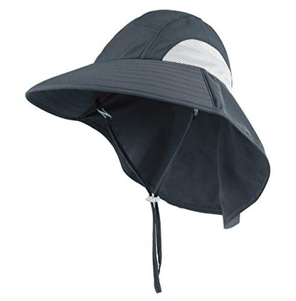 Connectyle Kids Large Brim UV Protection Sun Hat with Neck Flap Mesh Fishing Cap - color: Dark Grey