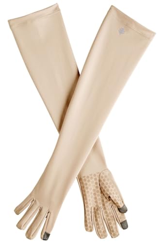 Coolibar Long Full Finger UV Sun Gloves - UPF 50+ Sun Protection - Culebra - color: Beige, size: Medium