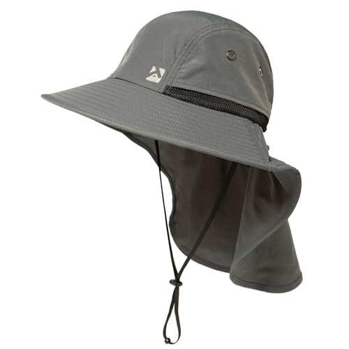 Oversized XL XXL Mens Sun Hat Big Head Neck Flap Shade Waterproof UPF50+ Wide Brim Hat Fishing Safari Hiking - color: Dark Grey, size: Medium-Large
