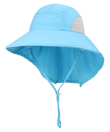 Connectyle Kids Large Brim UV Protection Sun Hat with Neck Flap Mesh Fishing Cap - color: Aqua Blue