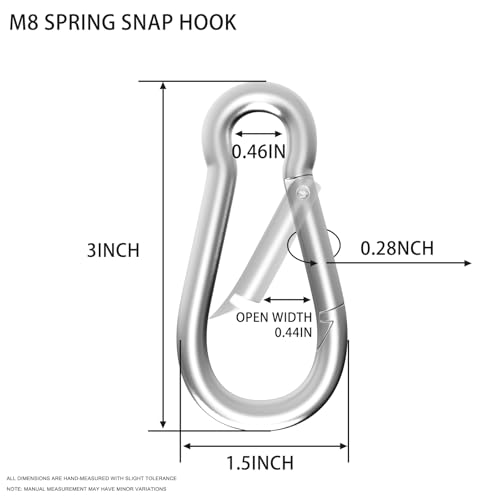 Carabiner, Heavy Duty Galvanized Steel Spring Snap Hook Carabiner Clips with 550LBS Holding Capacity, Ideal for Outdoor, Hammock, Swing and Travel (M8 3Inch, 10PCS) - size: 10PCS-M8, style: Silver