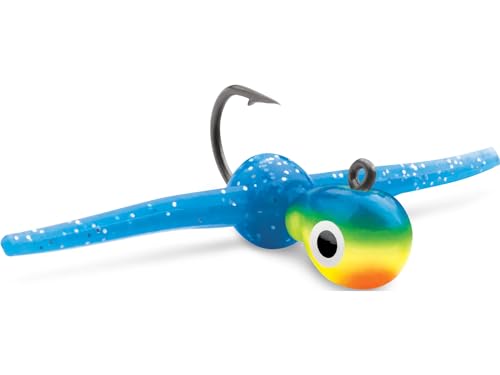 VMC Tungsten Mustache Jig, High-Density Ice Fishing Jig with Lifelike Larvae Body and Soft Appendages for Panfish, Crappie, Bluegill, Perch, and Trout - color: Glow Parrot, size: 1/32 oz.