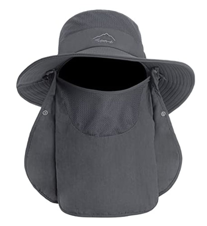 Mens Sun Hat with Neck Flap Quick Dry UV Protection Caps Wide Brim Fishing Hat Summer Beach Hat Outdoor Hiking Hat UPF 50+