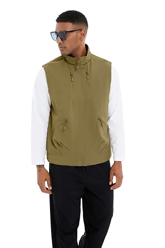 Utility Vest for Men Fishing Golf Travel Hiking Photo Outwear Lightweight Sleeveless Jacket with Pockets - color: Khaki1, size: Large