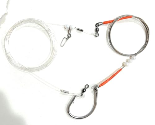 Heavy-Duty Shark Fishing Rig. Leader Cable, 5 Ft, 480 lb, 12/0 Circle Hook, 200 Pound Mono Shock Leader Shark Grouper Rig