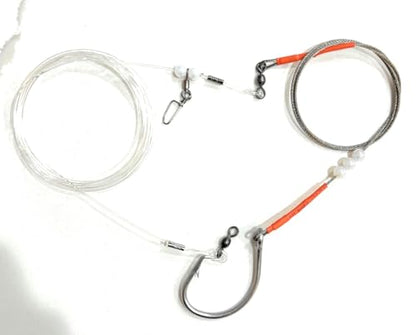 Heavy-Duty Shark Fishing Rig. Leader Cable, 5 Ft, 480 lb, 12/0 Circle Hook, 200 Pound Mono Shock Leader Shark Grouper Rig