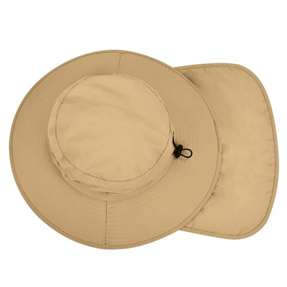 Sun Hats for Men Women, UPF50+ Protection Safari Hat,Wide Brim Fishing Hat with Neck Flap,Bucket Hats for Beach Hiking - color: Khaki