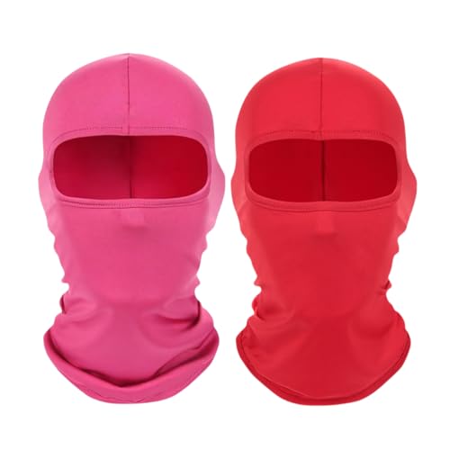 2 Pieces Thin Balaclava Ski Mask Head Mask Full Face Mask Windproof Sun UV Protection Hood for Women Men - color: Pink+red