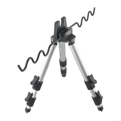 Aluminum Alloy Telescopic Fishing Rod Holder Tripod Stand, Collapsible Pole Bracket with Ground Spikes and Hook for Stability, Supports Up to 7 Rods - color: A Silver