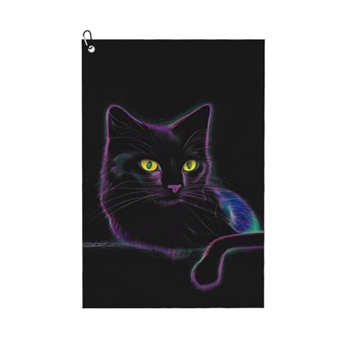 Supdreamc 24x16 Inch Golf Towel with Secure Clip, Black Cat, Microfiber Super Absorbent Quick Dry for Golf Gear Maintenance & Sweat Wiping - color: Style (105)