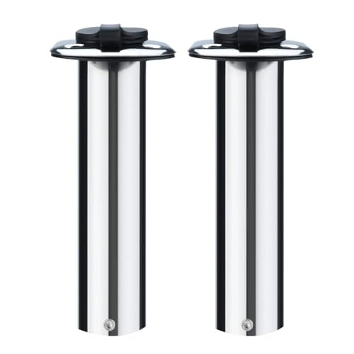 NovelBee 4pcs Boat Fishing Rod Holders,Stainless Steel Fishing Rod Rack Flush Mount withCap,Liner,Gasket (15 Degree Rod Holder)