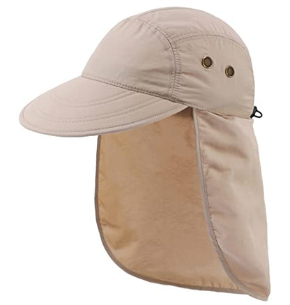 Connectyle Mens Foldable UV Protection Sun Hat with Removable Neck Flap Outdoor Adventure Sun Cap for Fishing Hiking Safari - color: Khaki