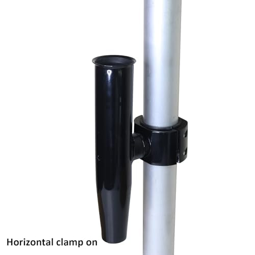2 PCS T-Top Rod Holder Single Aluminum clamp on fit 1.5",1.875",2" inch Horizontal or Vertical Fishing Boat Tower/Leaning Post/Rail - color: Black