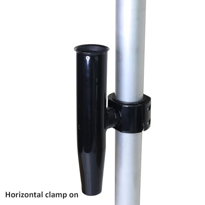 2 PCS T-Top Rod Holder Single Aluminum clamp on fit 1.5",1.875",2" inch Horizontal or Vertical Fishing Boat Tower/Leaning Post/Rail - color: Black