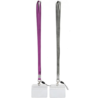 2Pack Horizontal ID Badge Holders with Neck Lanyards with Clip,Purple,Grey | Lightweight,Clear Holders,for Office etc - color: Grey&purple