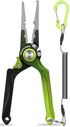 TRUSCEND Easy Use Lockable Fishing Pliers with Tungsten Carbide Cutter, Innovative Ergonomic Handy Handle, Saltwater Corrosion Resistant Teflon Coated Fishing Tool, Light Multi-Function Fishing Gear - color: D1-green