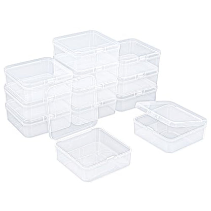 12 Pieces Square Empty Mini Clear Plastic Storage Box, 3.74x3.74x1.38 inch | Hinged Lids, For Small Items, Craft Projects - size: 3.74 x 3.74 x 1.38 inch