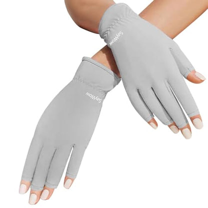 SayWow Fingerless Gloves for Women Sun UV Protection for Touchscreen, Gel Manicures, Driving - color: Grey