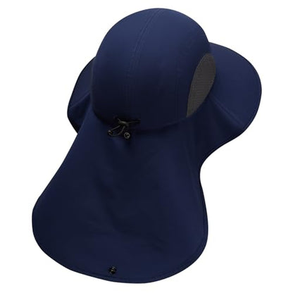 UPF 50+ Foldable Sun Hats Wide Brim with Large Neck Flap for Men Women UV Protection Gardening Fishing Beach Hat - color: Navy Blue